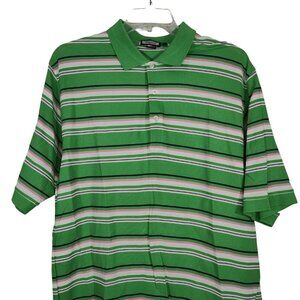 House of Carrington Legend Men Size L Green White Pink Stripe Polo Shirt FLAW
